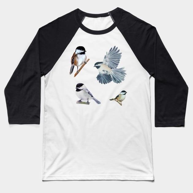 Painted Chickadee Set Baseball T-Shirt by EmilyBickell